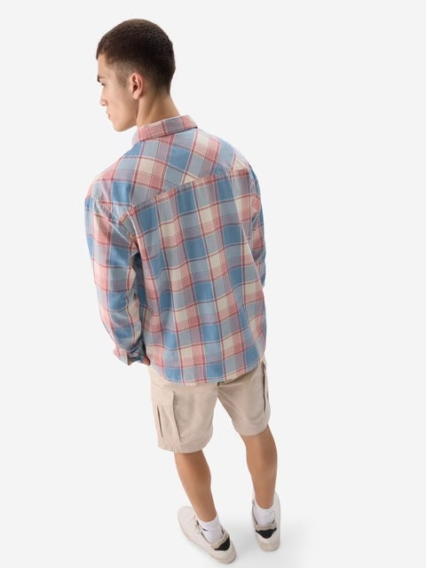 Plaid  Blue, White, Pink Men Relaxed Shirts
