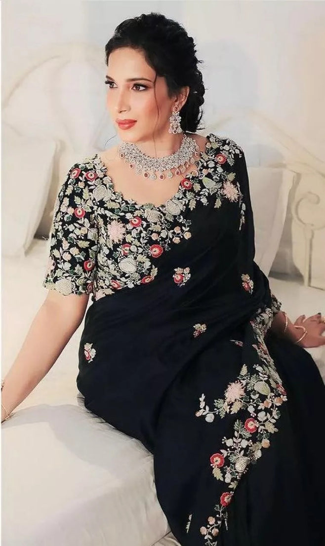 Georgette Embroidery Work Saree With Blouse,Party Wear Designer Saree