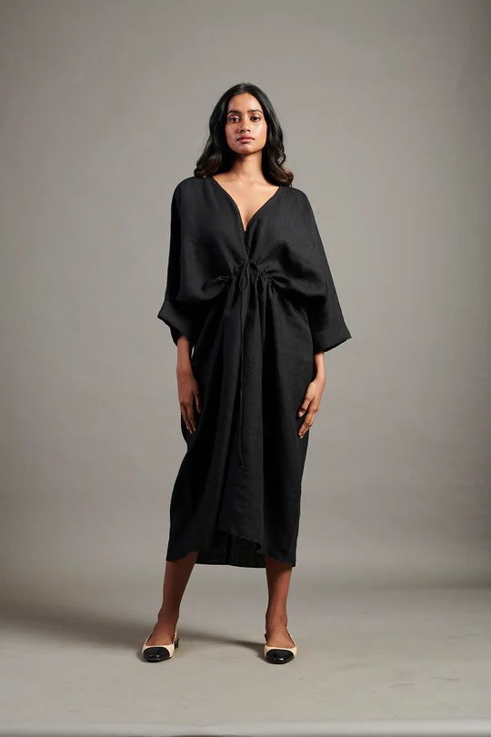 Linen Gathered Kaftan Dress