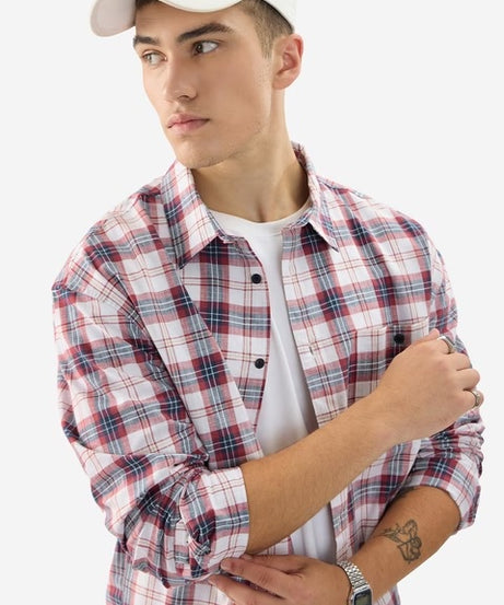 Plaid Red And White Men Relaxed Shirts