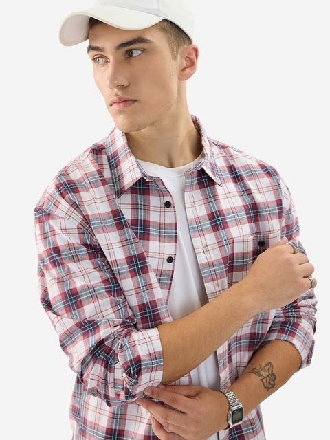 Plaid Red And White Men Relaxed Shirts