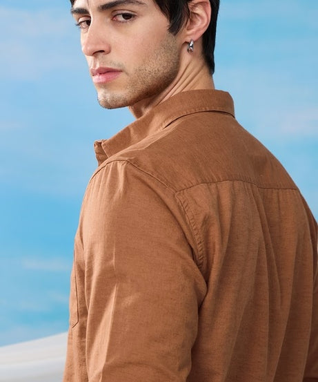 Cotton Linen Russet Brown Cotton Linen Shirts