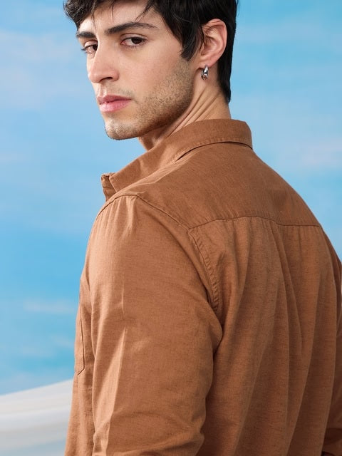 Cotton Linen Russet Brown Cotton Linen Shirts