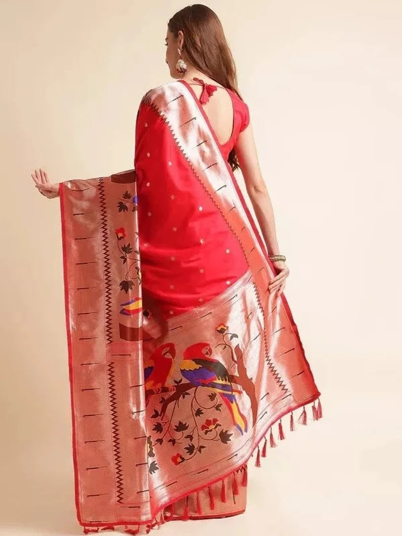 Pure Soft Kanchivaram Paithani Silk Saree With Blouse