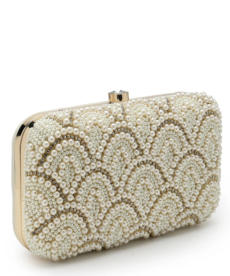 Pearl Embellished Corduroy Clutch