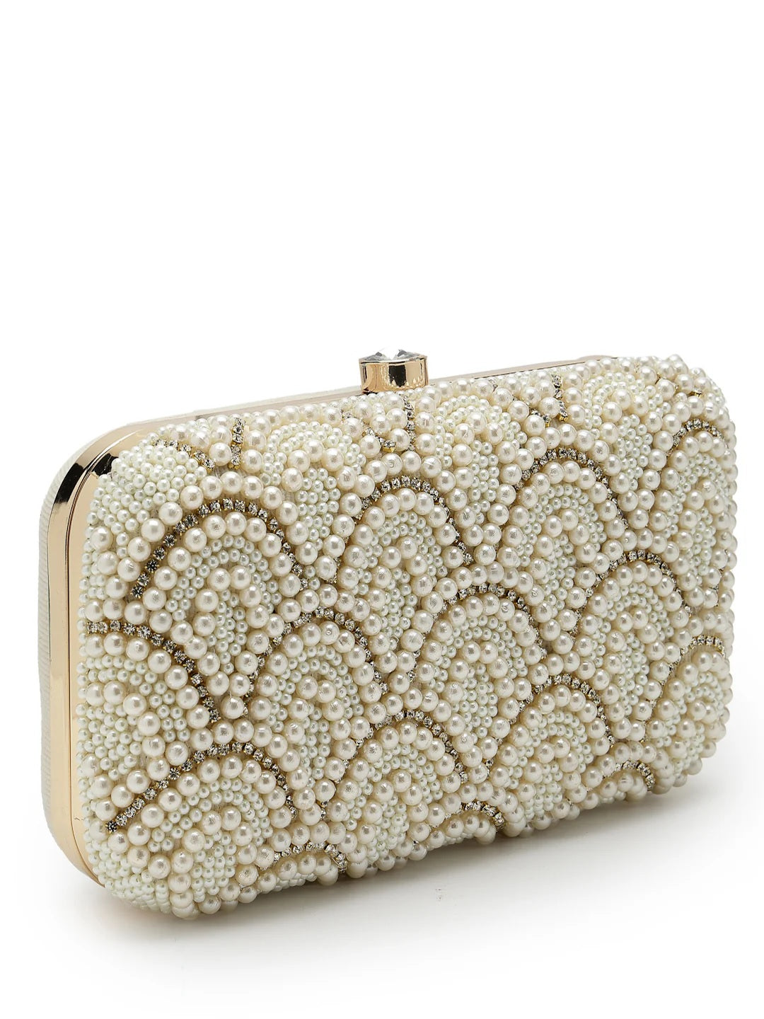Pearl Embellished Corduroy Clutch