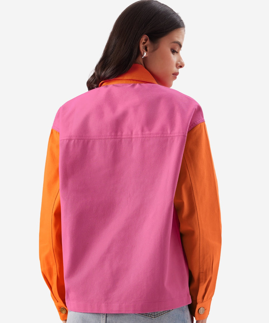 Solids Pink Orange Women Shackets Shirt