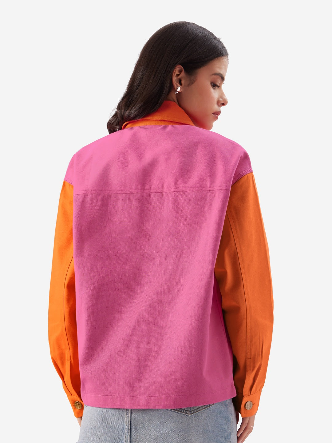 Solids Pink Orange Women Shackets Shirt