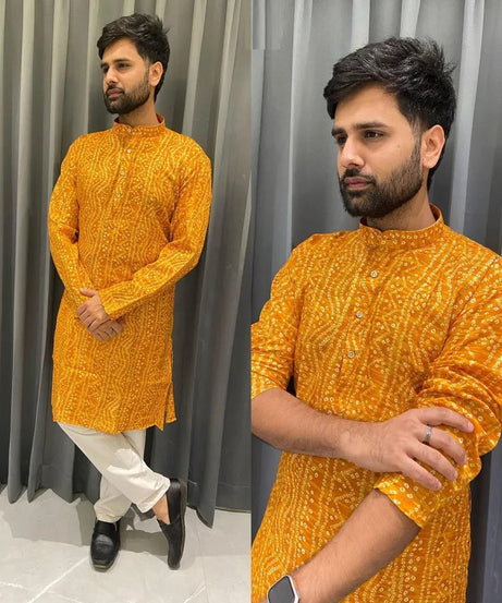 Men's Cotton Bandhani Print Kurta Pajama Set