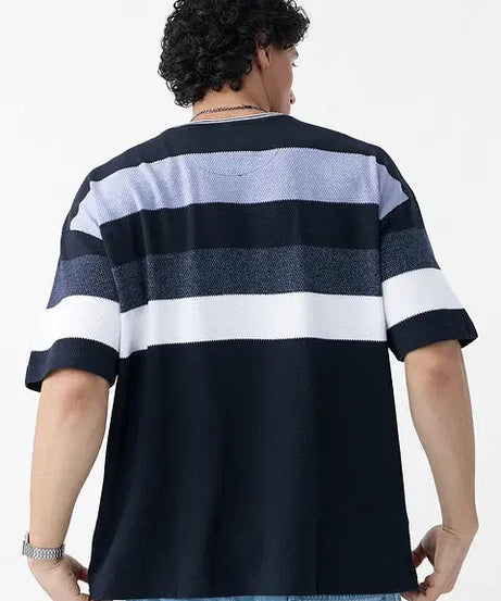 Popcorn Stripes Blue Horizon Oversized T-Shirts