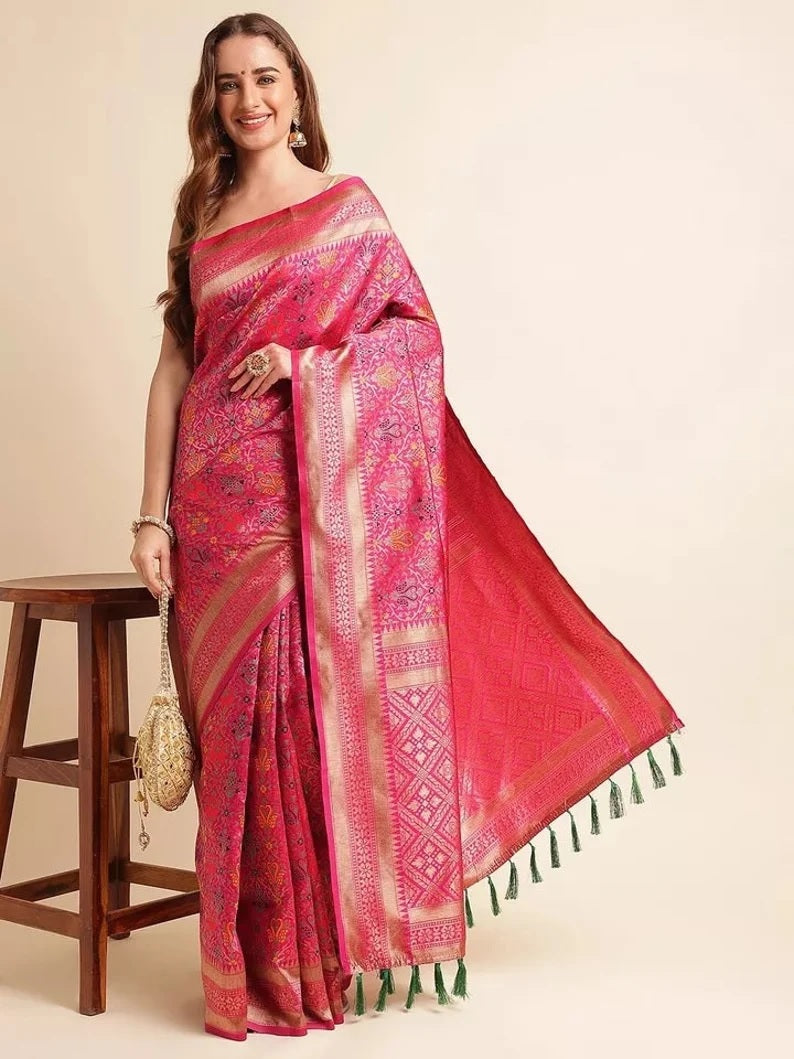 Heavy Banarasi Weaving Patola Silk Saree With Blouse