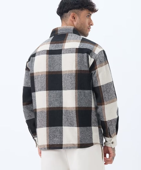 Plaid Cream, Blue, Grey Men Flannel Shackets