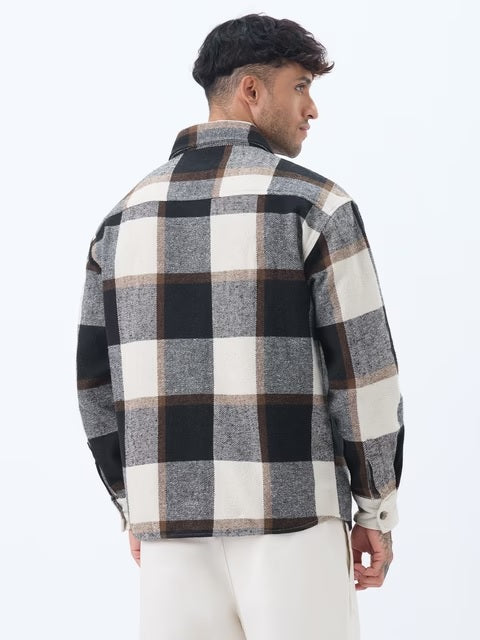 Plaid Cream, Blue, Grey Men Flannel Shackets