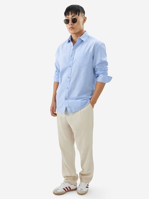 Cotton Linen Sky Blue Cotton Linen Shirts