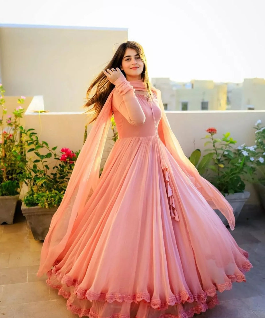 Traditional Wear Faux Georgette Long Anarkali Gown & Dupatta