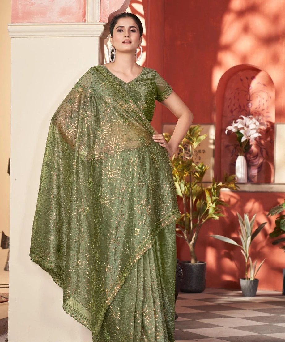 Printed Beautiful Traditional Wear Twill Net Saree With Blouse