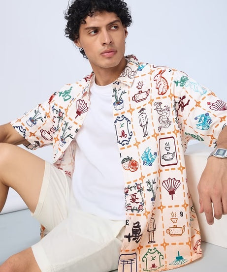 Ombre Mahjong Tiles Oversized Shirts