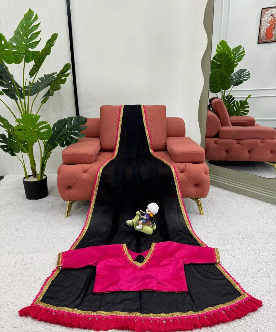 Cotton Saree With Blouse, Wedding Sari With Heavy Latkan On Pallu