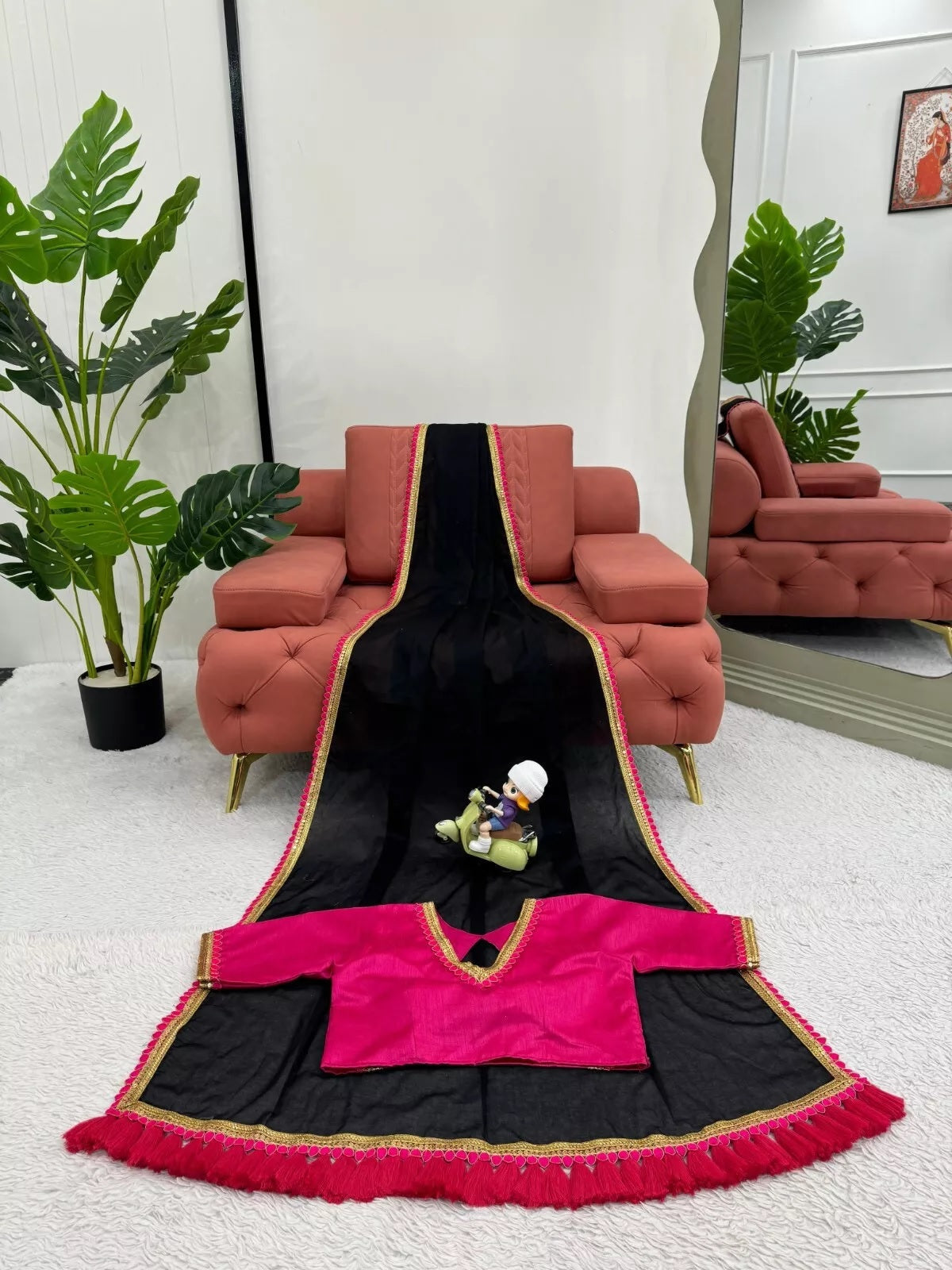 Cotton Saree With Blouse, Wedding Sari With Heavy Latkan On Pallu