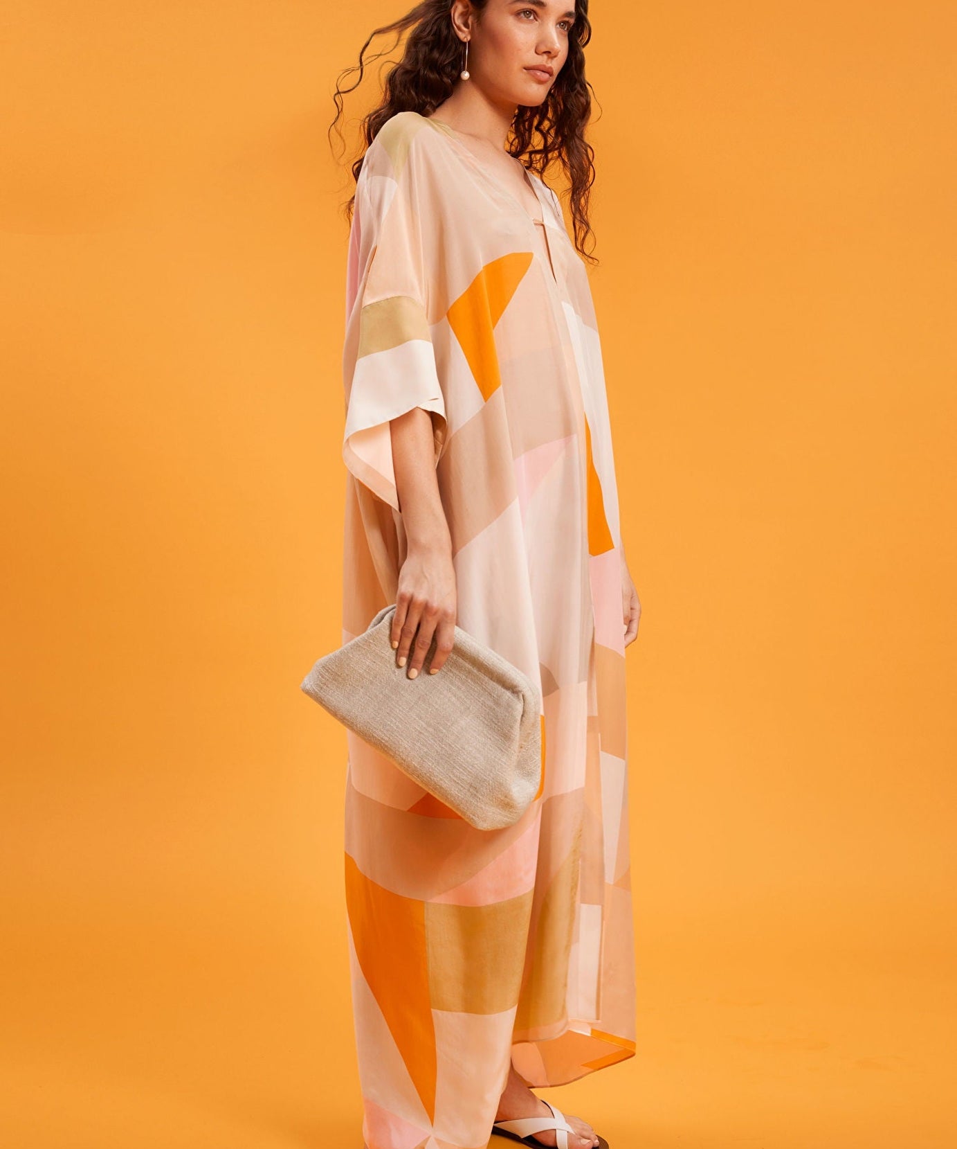 Soft Silk Crepe Digital Printed  Beach Wear Women's Long Kaftan