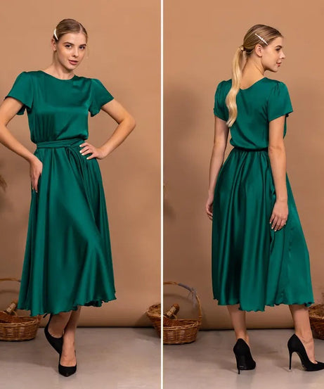 Elegant Emerald Green Satin Convertible Wrap Gown for Women – Multi-Style Formal Dress