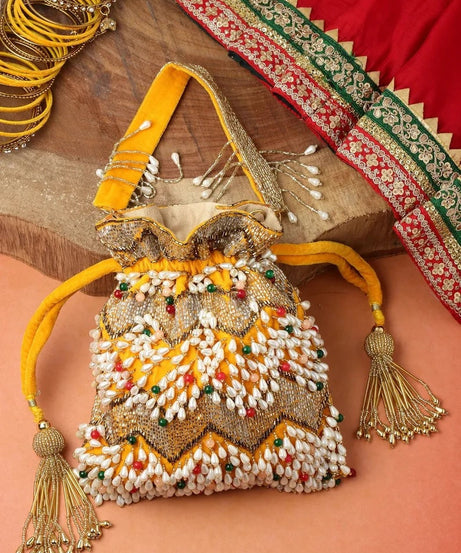 Dangle Embellished Velvet Potli Bag