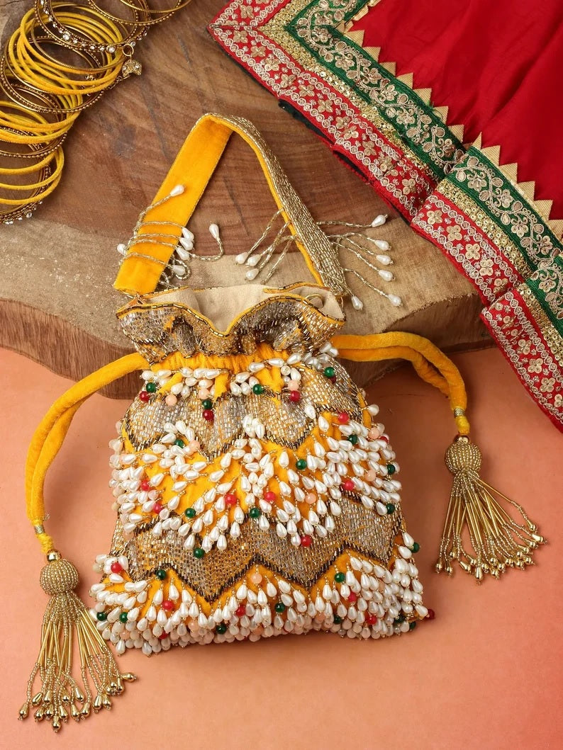 Dangle Embellished Velvet Potli Bag