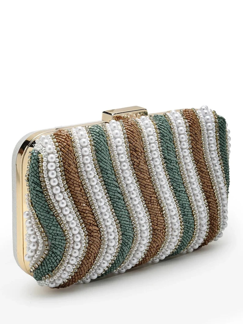 Traditional Embellished Faux Silk Box Clutch