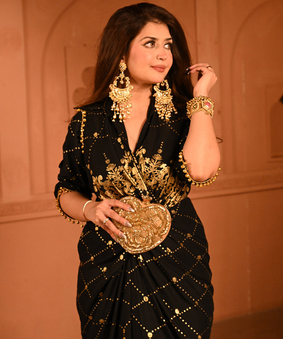 Elegant Designer Party Outfit with Gold Embroidery Kaftan Dress For Women