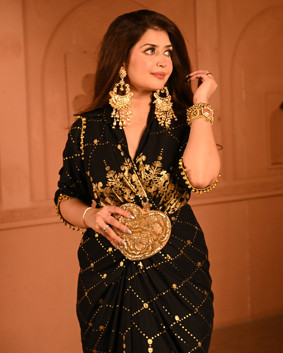 Elegant Designer Party Outfit with Gold Embroidery Kaftan Dress For Women