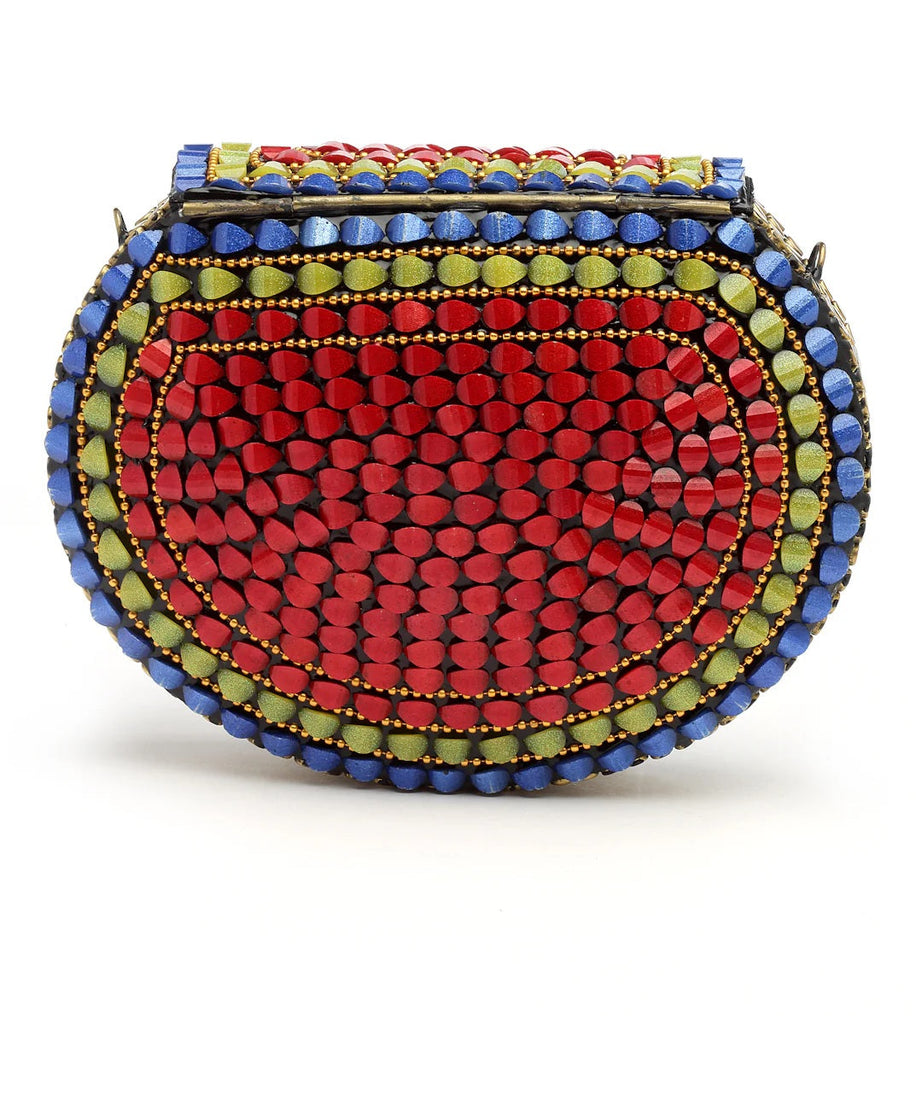 Mosaic Embellished Metal Clutch