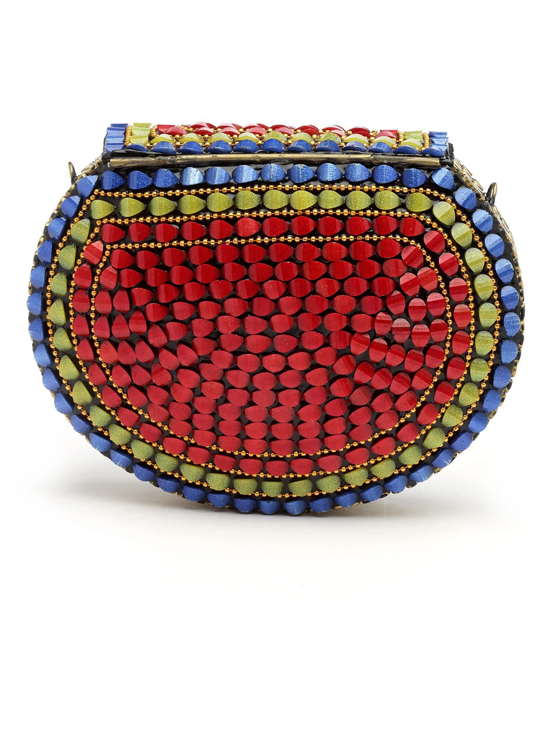 Mosaic Embellished Metal Clutch