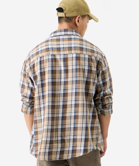 Plaid Brown Bisque Men Utility Shirts