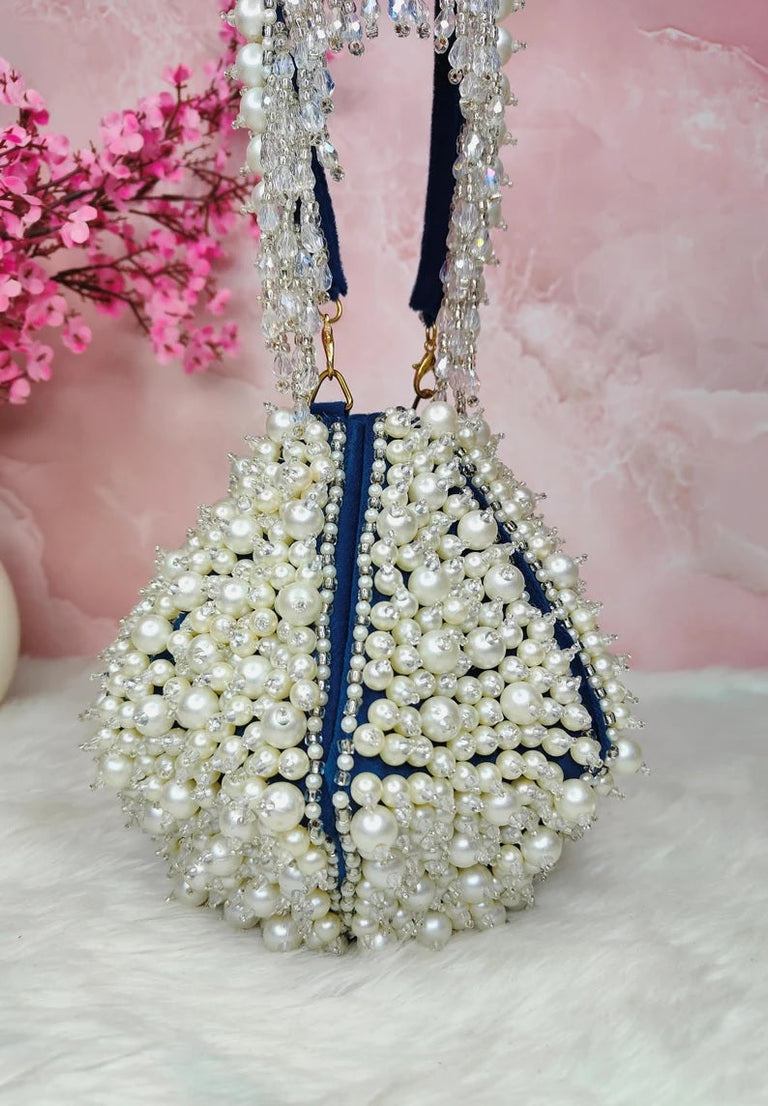 Pearl Embellished Lotus Potli Bag