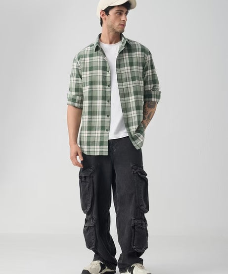 Cotton Linen Checks  Matcha Cotton Linen Shirts