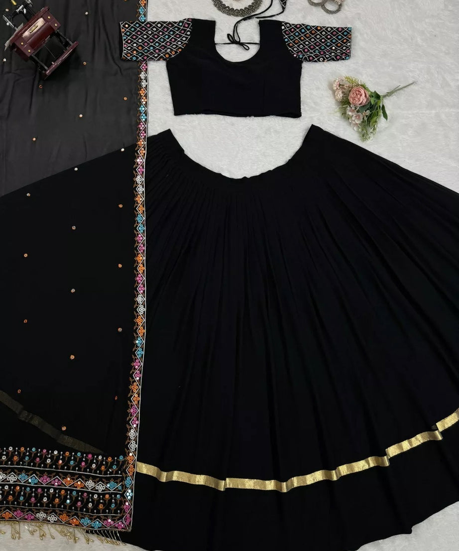 Festival Style Faux Georgette Lehenga Blouse Dupatta