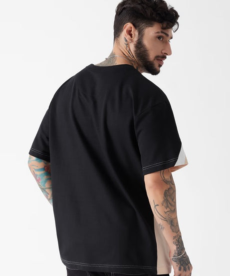 Solids Peach & Black Utility Oversized T-Shirts
