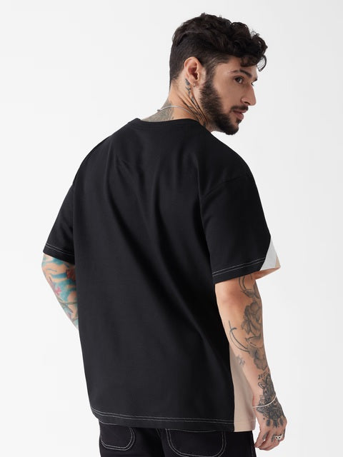 Solids Peach & Black Utility Oversized T-Shirts