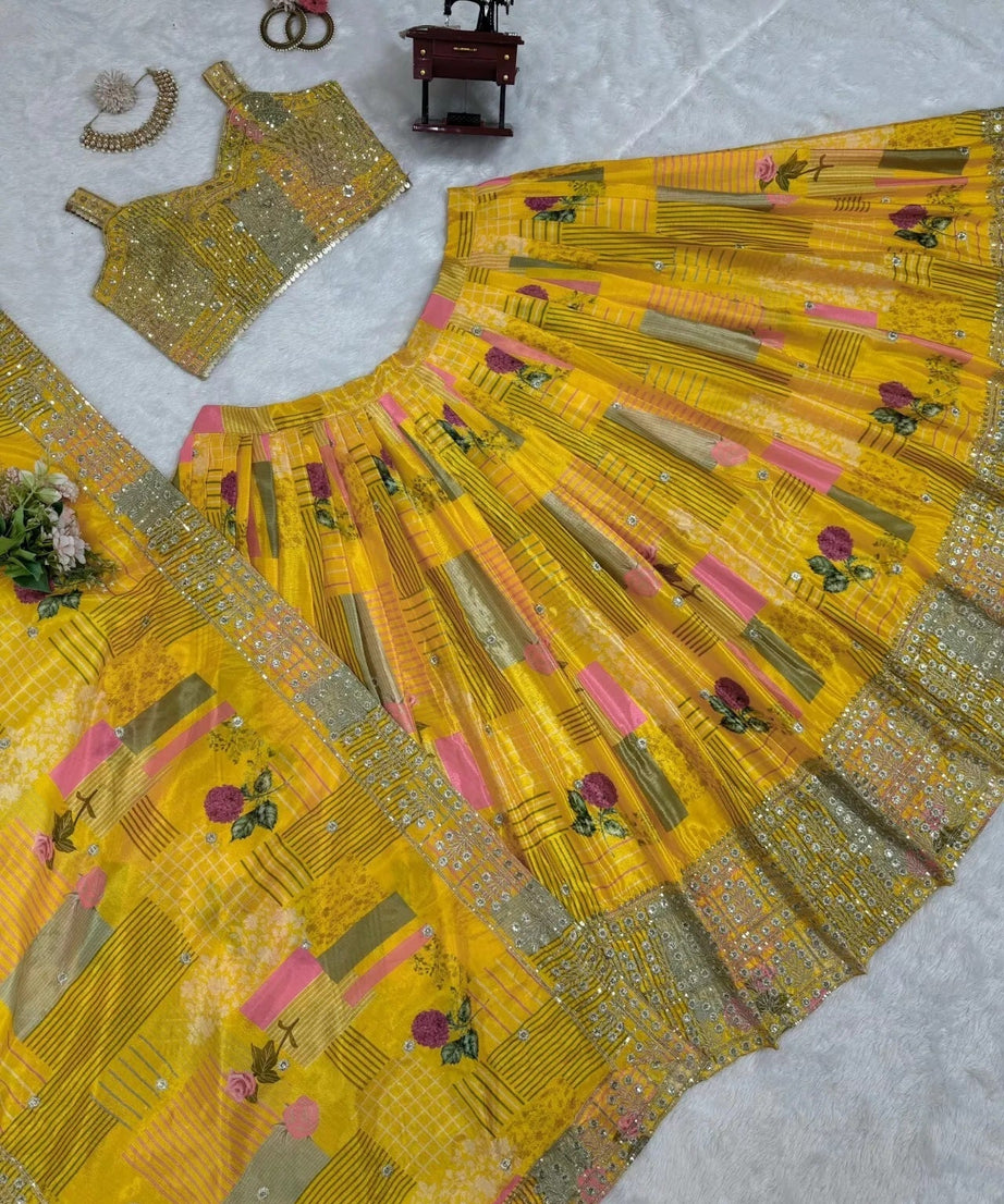 Festival Wear Chinon Silk Lehenga Blouse & Dupatta