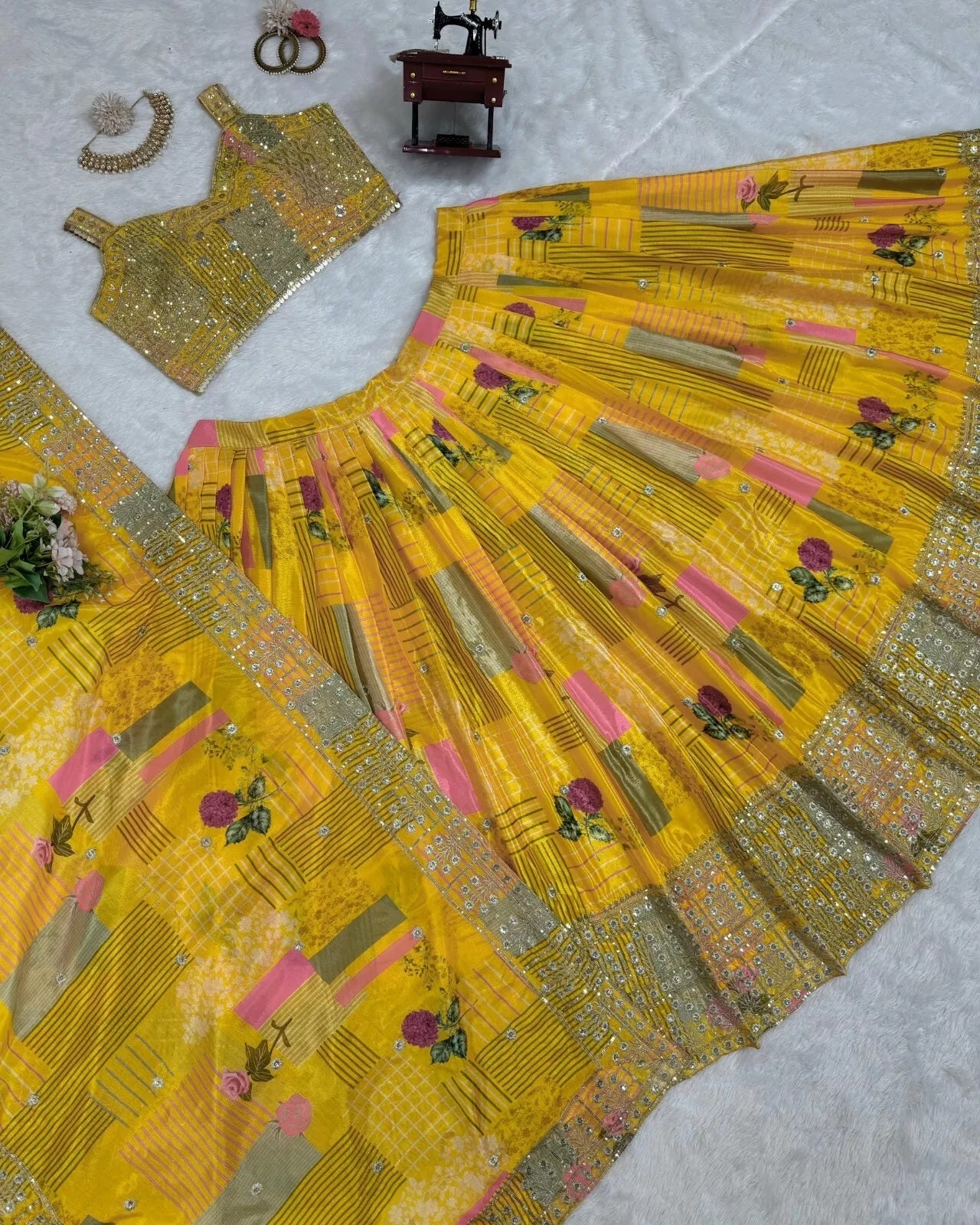 Festival Wear Chinon Silk Lehenga Blouse & Dupatta