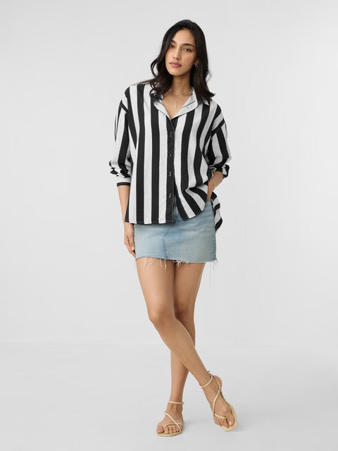 Stripe Shirt  Black, White Women Boyfriend Shirts