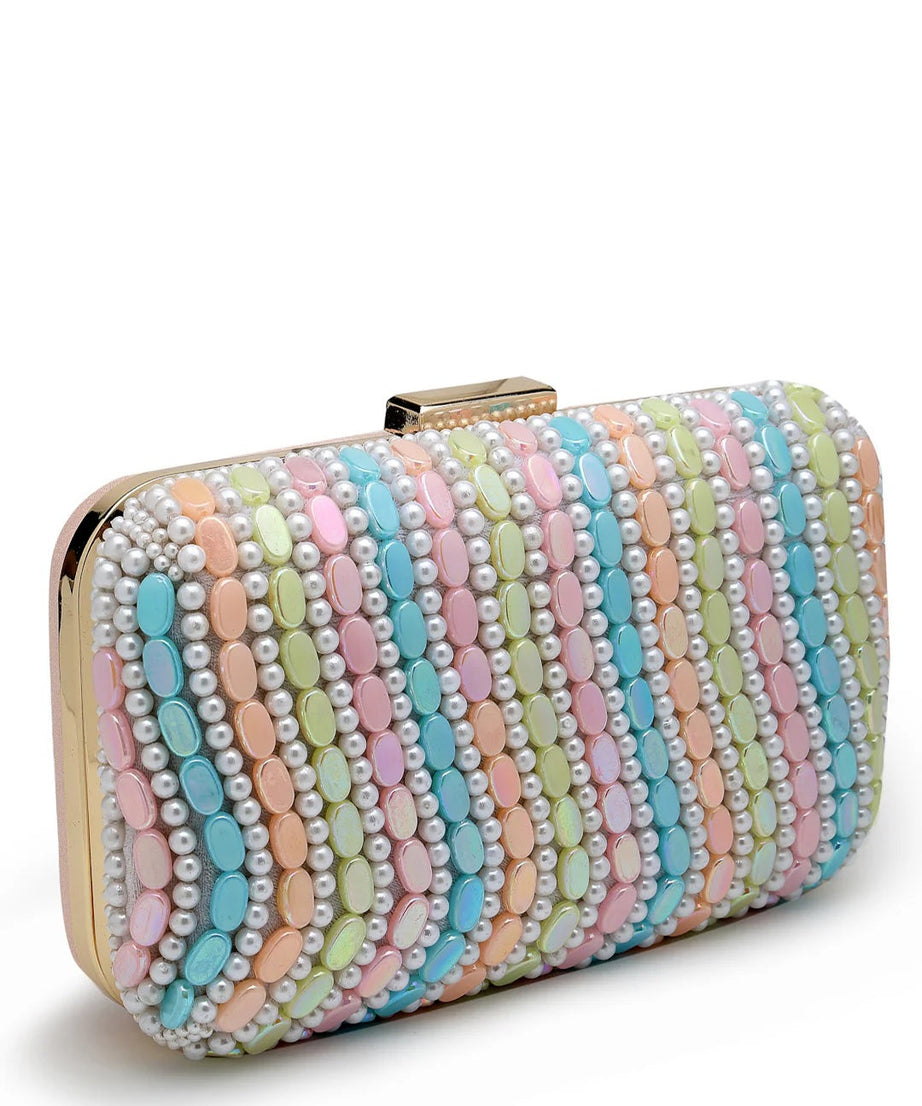 Adorn Wave Embellished Faux Silk Clutch