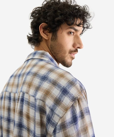 Plaid Khaki Men Textured Shirts