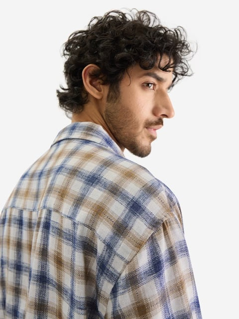 Plaid Khaki Men Textured Shirts