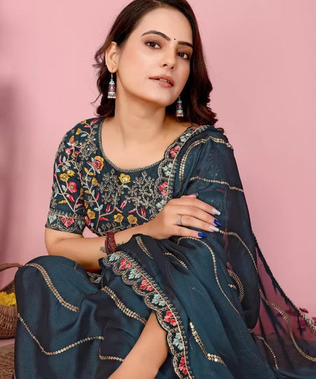 Women's Wedding Special Rangoli Silk Saree,Indian Party Wear Sari & Blouse