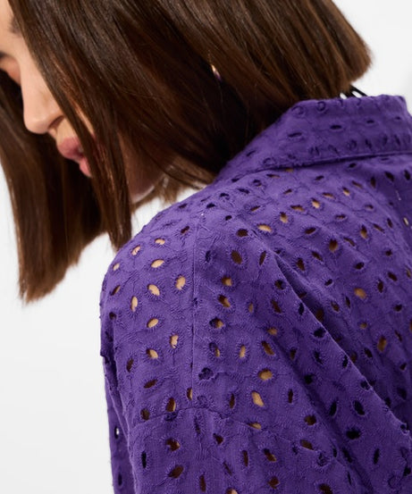 Cutwork Shirt  Purple Women Boyfriend Shirts