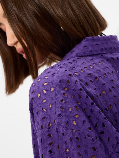 Cutwork Shirt  Purple Women Boyfriend Shirts