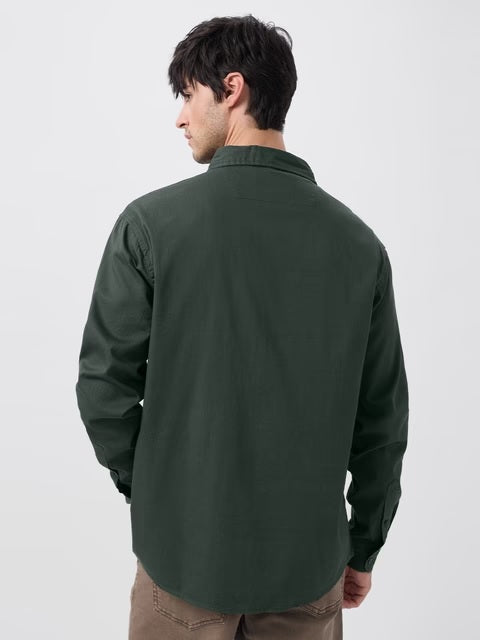 Dark Green Men Utility Shirts