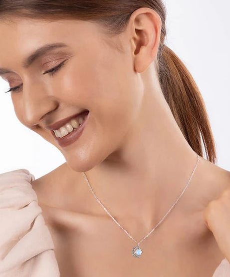 Oxidised Silver Moonstone Crescent Pendant with Box Chain