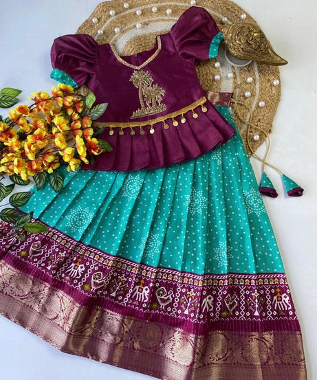 Kids & Girls Heavy Pure Dola Silk With Zari Design Lehenga Blouse 22-KL